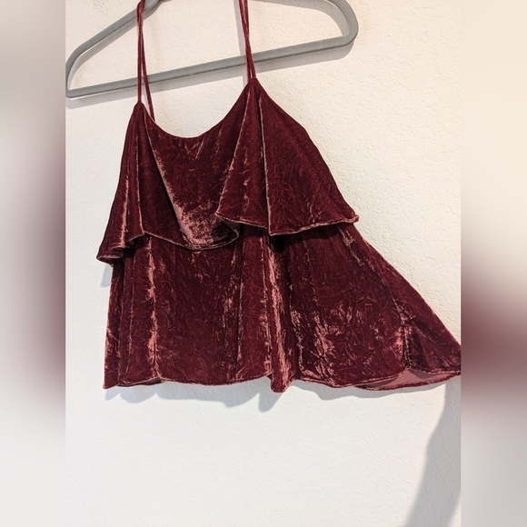 Madewell Red Velvet Silk Blend Flowy Ruffle Cami Holidays Evening Date Night - Picture 4 of 7